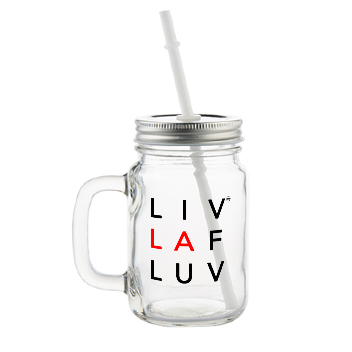 LIV LAF LUV 12oz Mason Jar Mug - Clear Glass with Handle