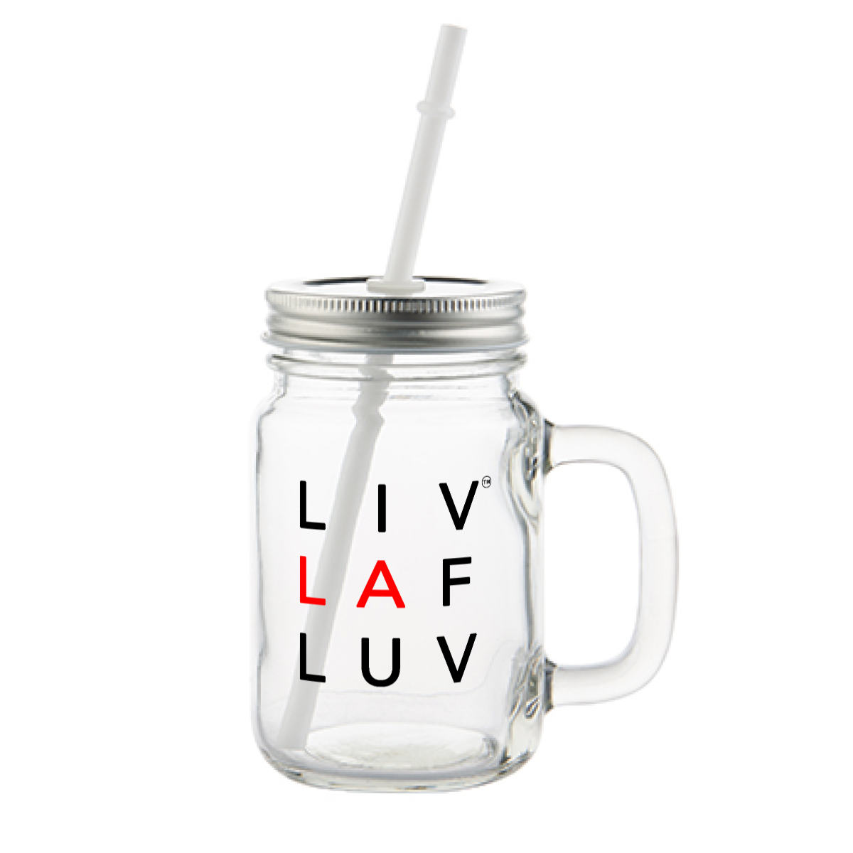 LIV LAF LUV 12oz Mason Jar Mug - Clear Glass with Handle